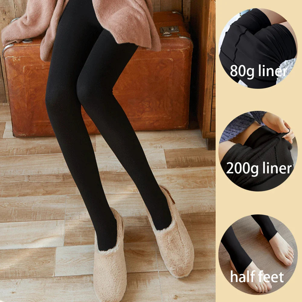 Loozykit Fleece Leggings Women's Insulated Tights Winter Thermal Stockings Sexy High Waist Elastic Pantyhose Skin Effect Socks
