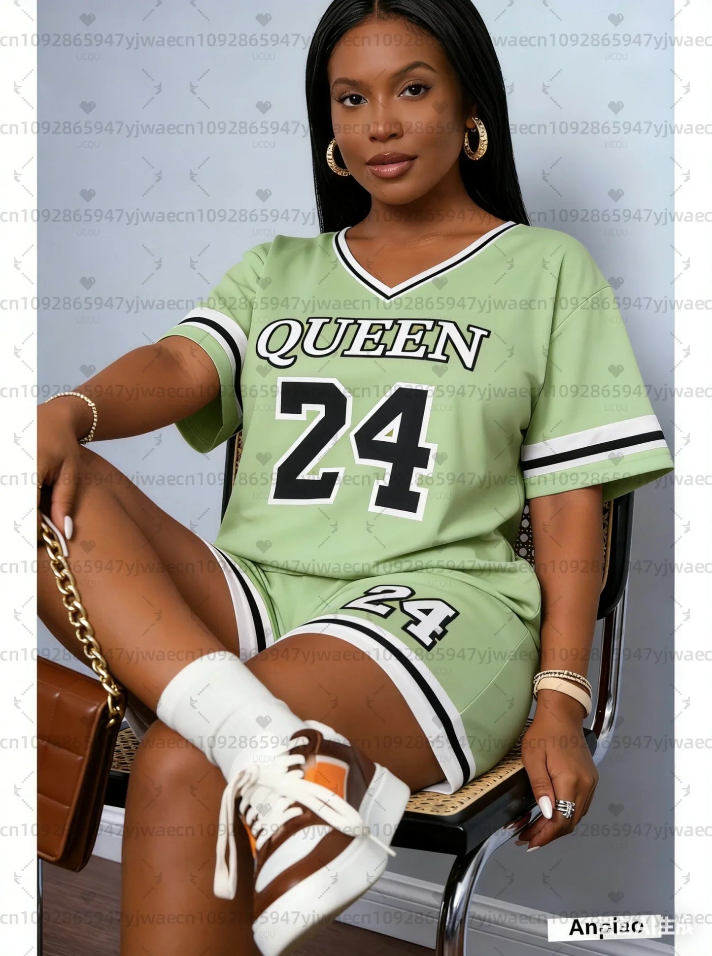 2026 American Style Queen 24 print Jersey T-Shirt Suit Women's men T-Shirt + Shorts Women Tracksuit 2 Pieces Set Women Clothing