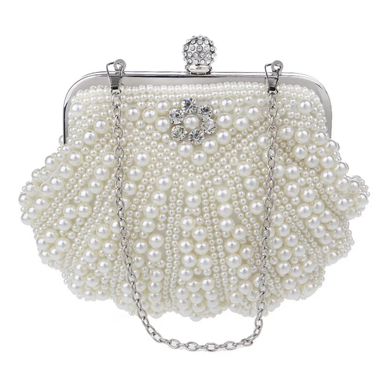 SEKUSA Beded women evening bags diamonds shell lady small day clutches party dinner wedding bridal hollow pearl handbags purse