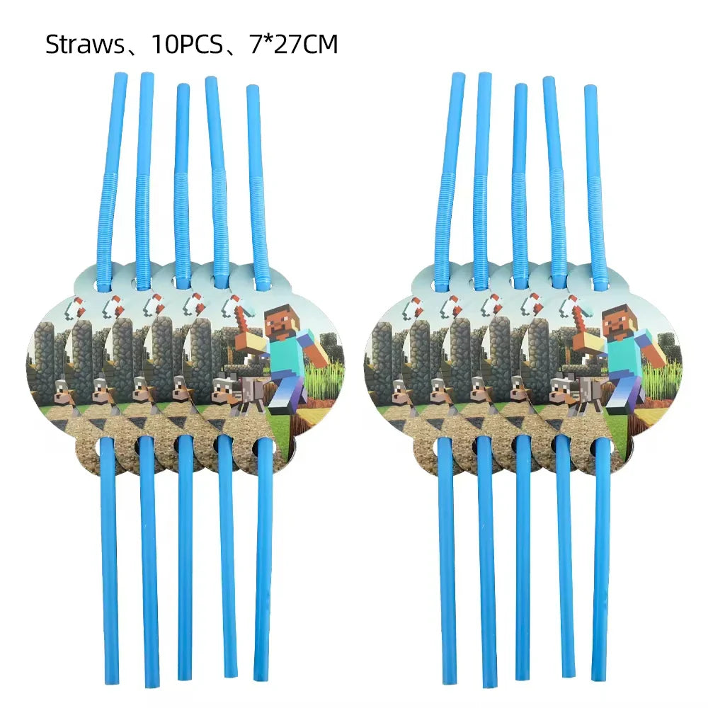 Miner Crafting Pixel Video Game Party Decor Disposable Tableware Cup Plate Tablecloth Balloon Baby Shower Kid Boy Party Supplies