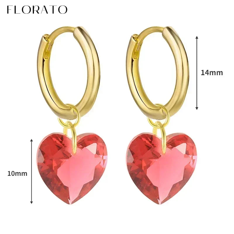 925 Sterling Silver Ear Needle Rose colors Zircon Hoop Geometric Pendant Earrings for women Luxury Fashion Wedding Jewellery2023