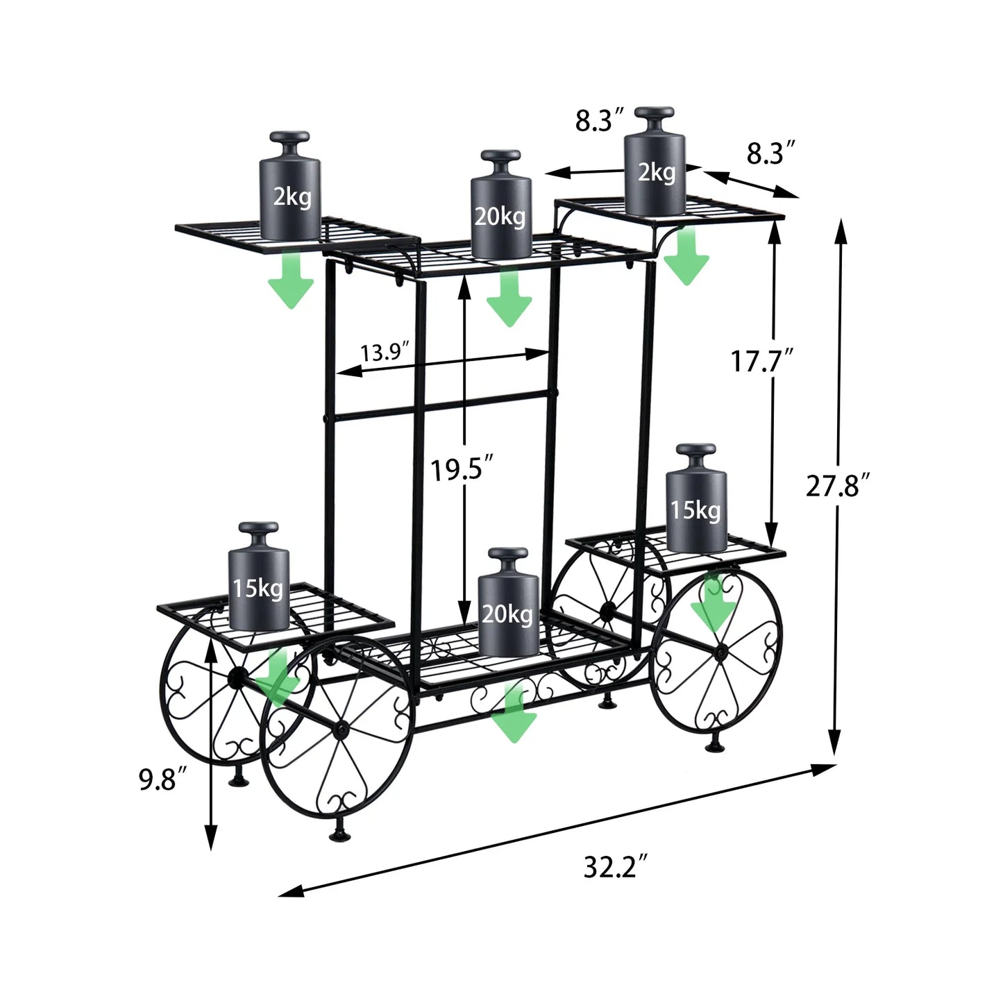 Garden Cart Stand Flower Pot Holder Display Rack Home Plant Stand - Multi-Functional Garden Storage Organizer