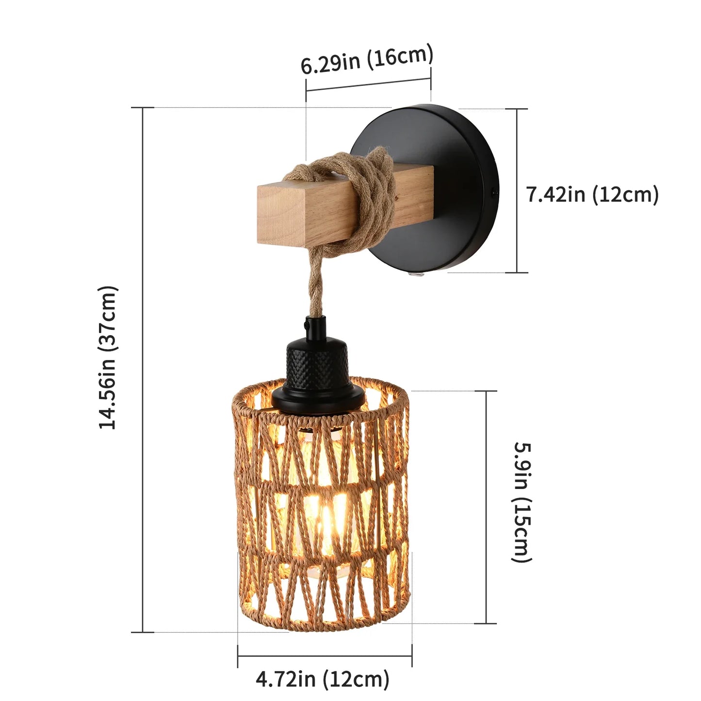 Rattan Wall Sconces Set of Two,Wall Lights with Dimmable, Boho Wall Mount Light Fixtures, Wicker Wall lamp  for Bedroom Nursery