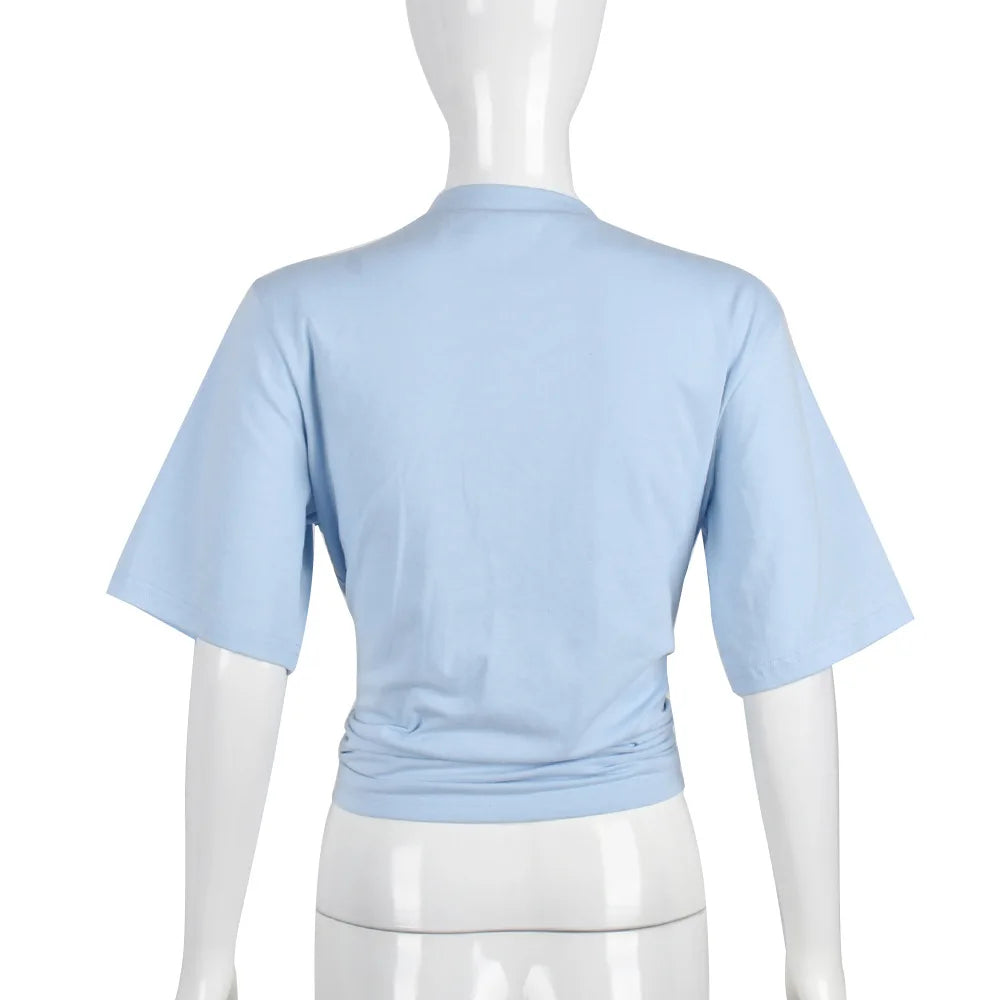 Perl White Cross Hollow Out Shirts for Women Summer Short Sleeve Female Clothes Fashion Christianity Pattern Crop Top Casual Tee