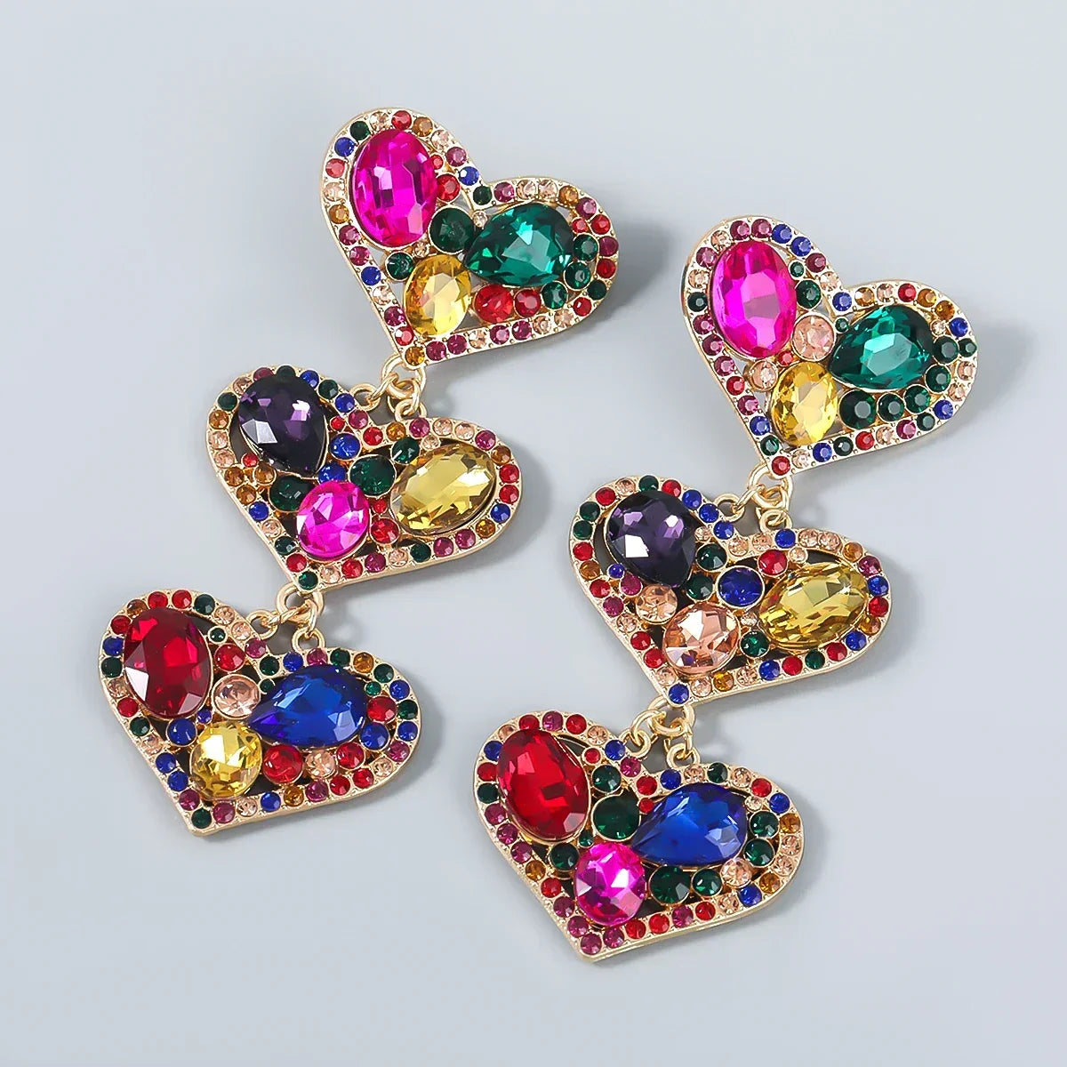 New Fashion women's Color Matching Big Rhinestone Love Heart-shaped Star Drop Earrings women's Jewelry Temperament Accessories