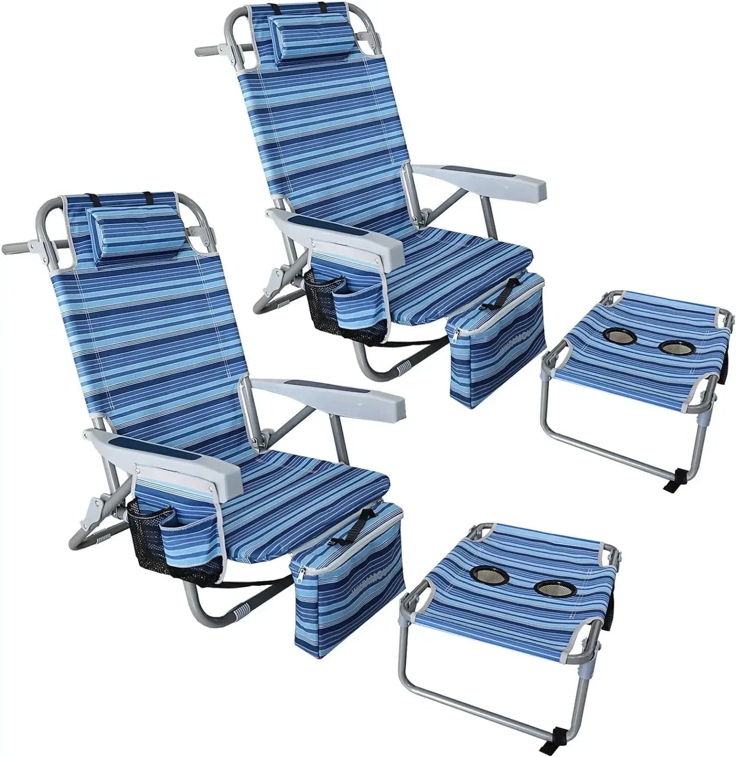 Backpack Folding Beach Chairs Set of 2 for Adults Heavy Duty 350Ibs with Camping Table Portable Lay Flat Beach Chair