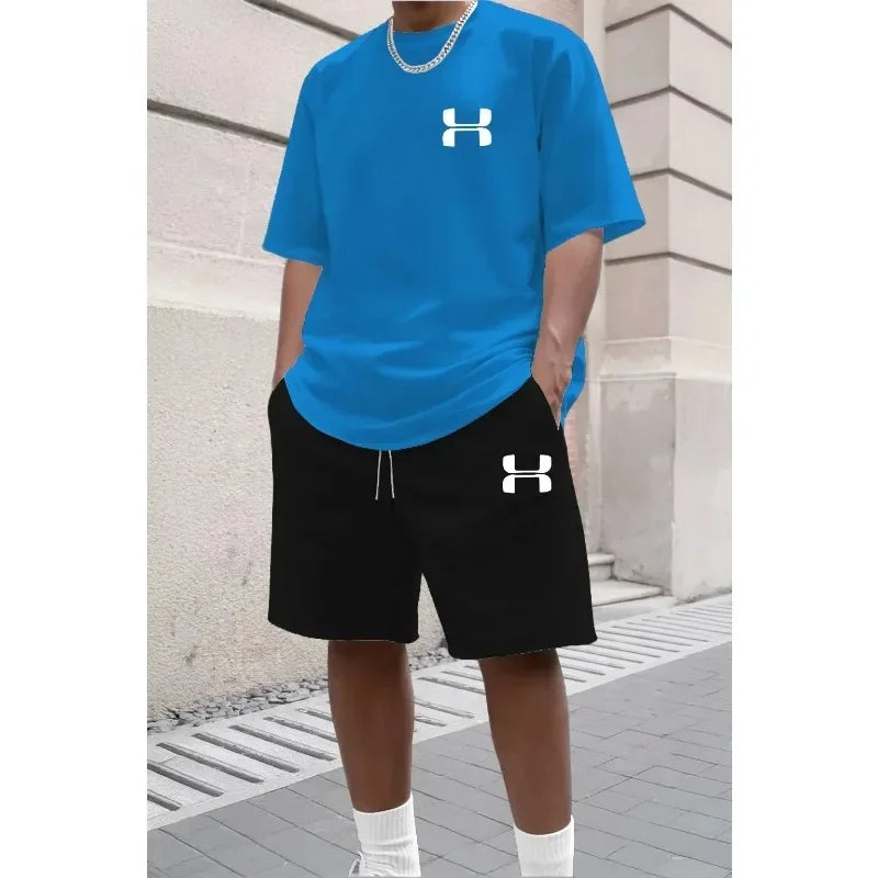 Men's Sporty Suit Set Short Sleeve T-shirt And Sports Shorts Two Piece Casual Suits Summer Breathable Outdoor Athletic Outfit