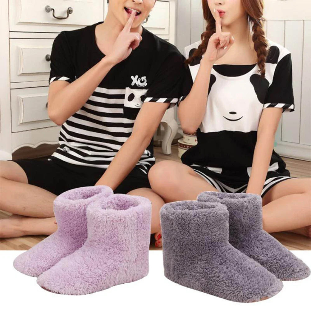 Women Men Electric Heating Shoes Washable USB Heated Shoes Rechargeable Foot Warmer Couples Home Shoes for Winter