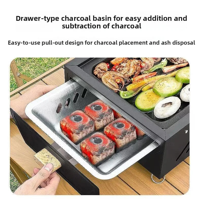 Camping Courtyard BBQ Grill Outdoor Portable Charcoal Barbecue Rack Square Camping Fire Basin Foldable Picnic Barbecue Tool