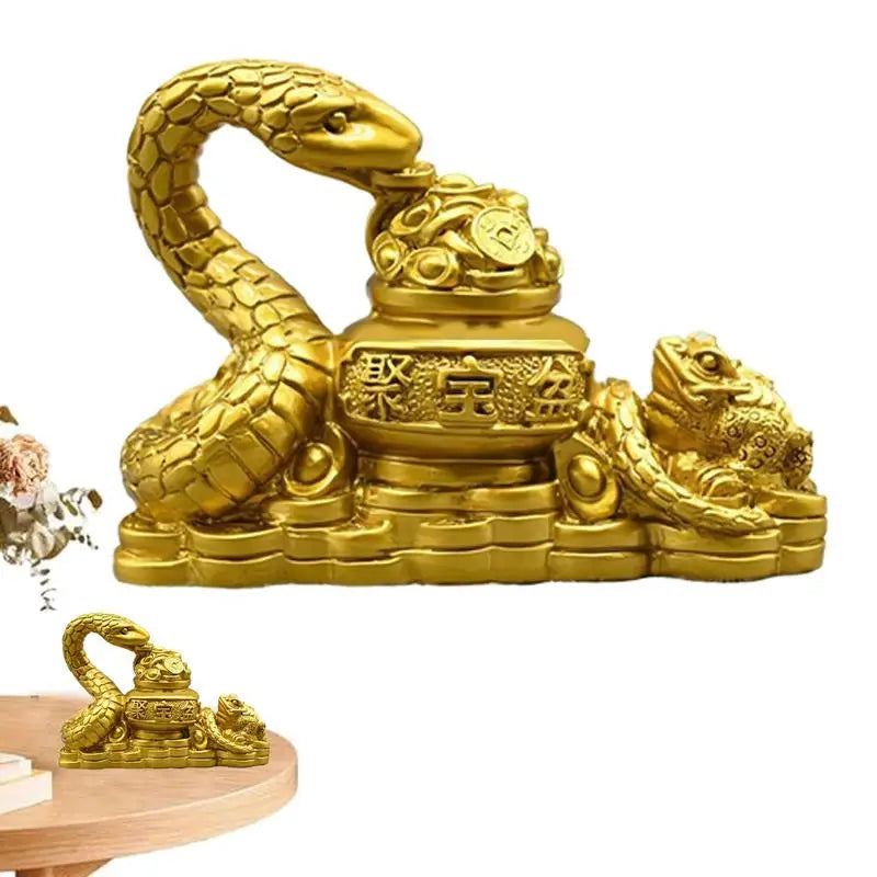2025 Year Of The Snake Figurine New Year Gold Feng Shui Snake Toad Statue Money Wealth Luck Spring Festival Home Decoration