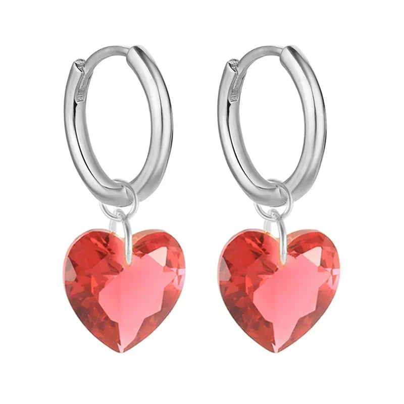 925 Sterling Silver Ear Needle Rose colors Zircon Hoop Geometric Pendant Earrings for women Luxury Fashion Wedding Jewellery2023