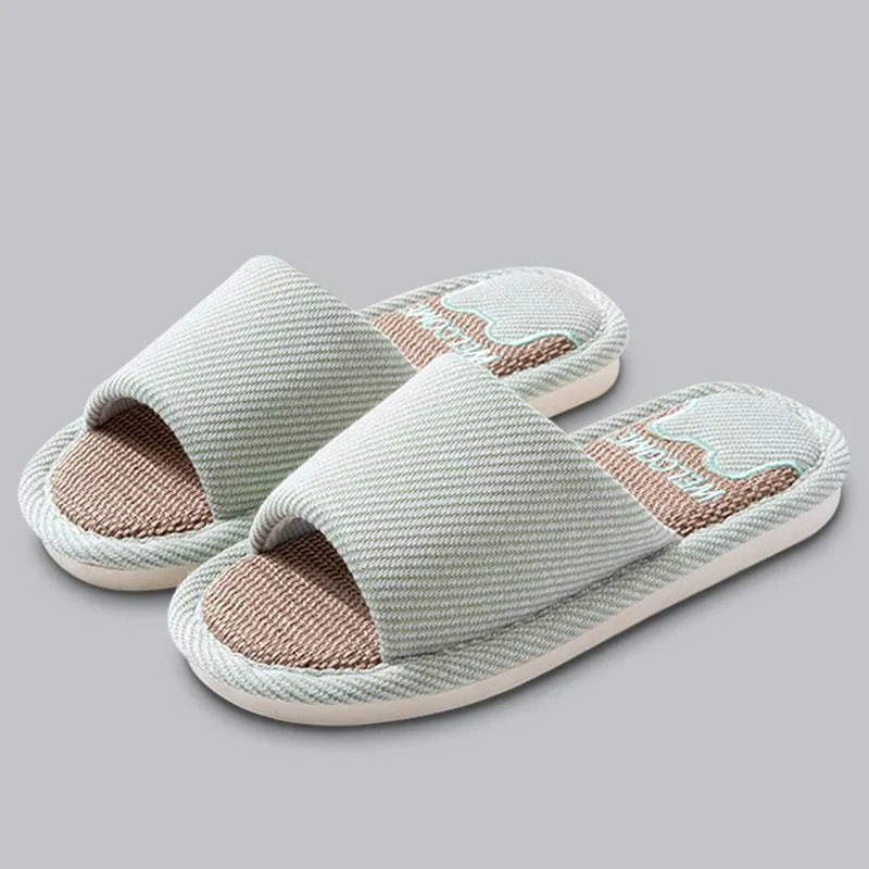 Women Linen Slippers Four Seasons Women Indoor Sandals Adults Cartoon Slides Couples Open toed Breathable Home Shoes