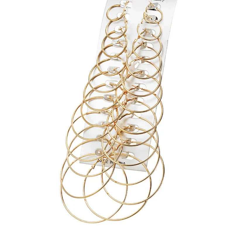 12pairs/6pairs Simple Punk Hoop Earrings Set Big Circle Earrings