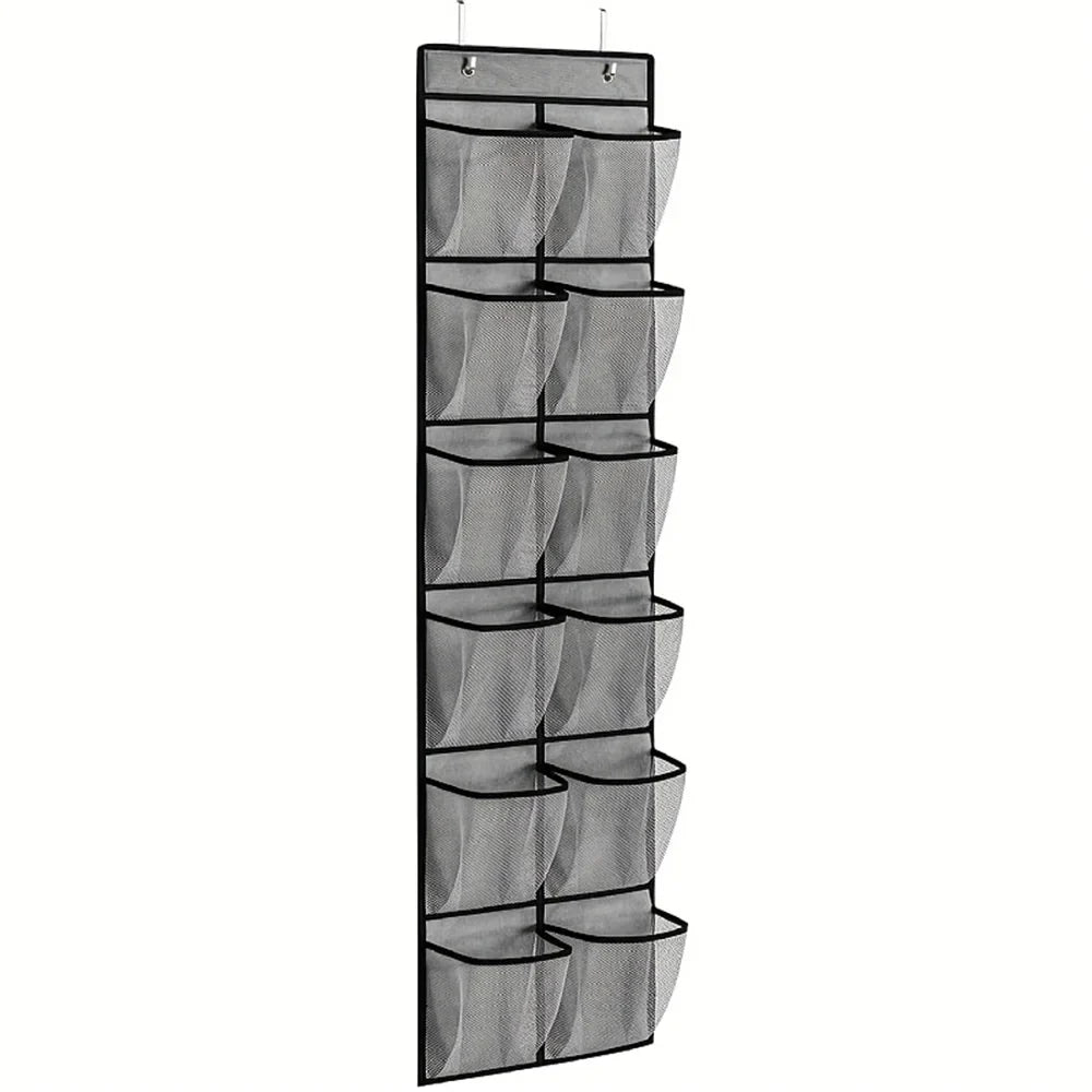 12 Pockets Over the Door Shoe Organizer Large Mesh Pockets With 2 Hooks Transparent Fabric Shoe Rack Storage Bag For Bedroom