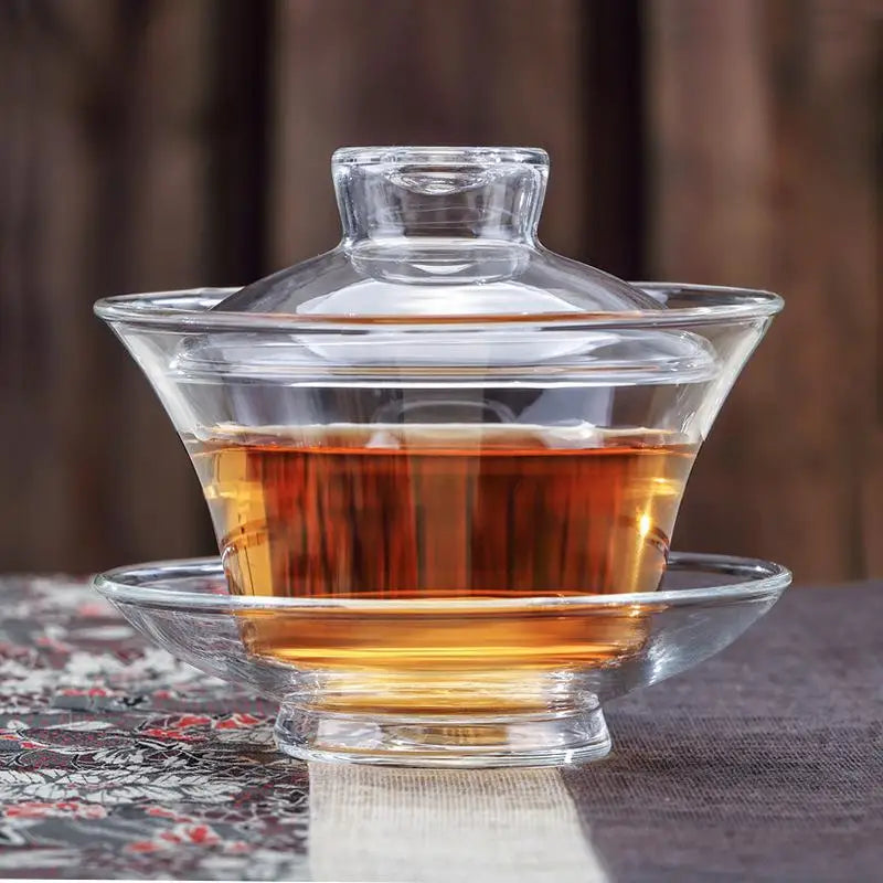 Large Size Glass Transparent Teapot Set with Lid, Tea Cup, And Tea Cover.