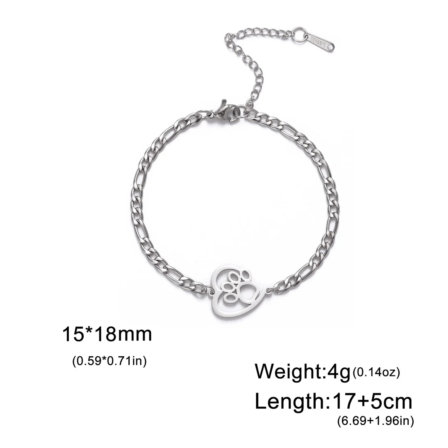 Skyrim Cute Heart shaped Cat Claw Women's Bracelet Stainless Steel Cute Pet Animal Figaro Chain Bracelet Gift Jewelry New