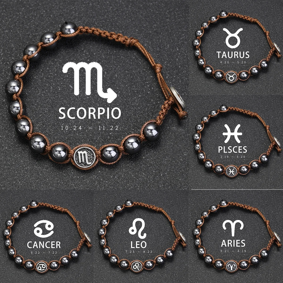12 Constellation Bracelet Stainless Steel Accessories Handmade Bracelet 8mm Hematite Beads Men's and Women's Bracelet Jewelry