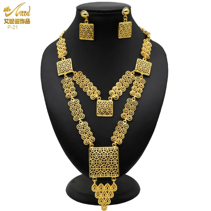 ANIID African 24K Gold Plated Jewelry Sets For Women 2PCS Set