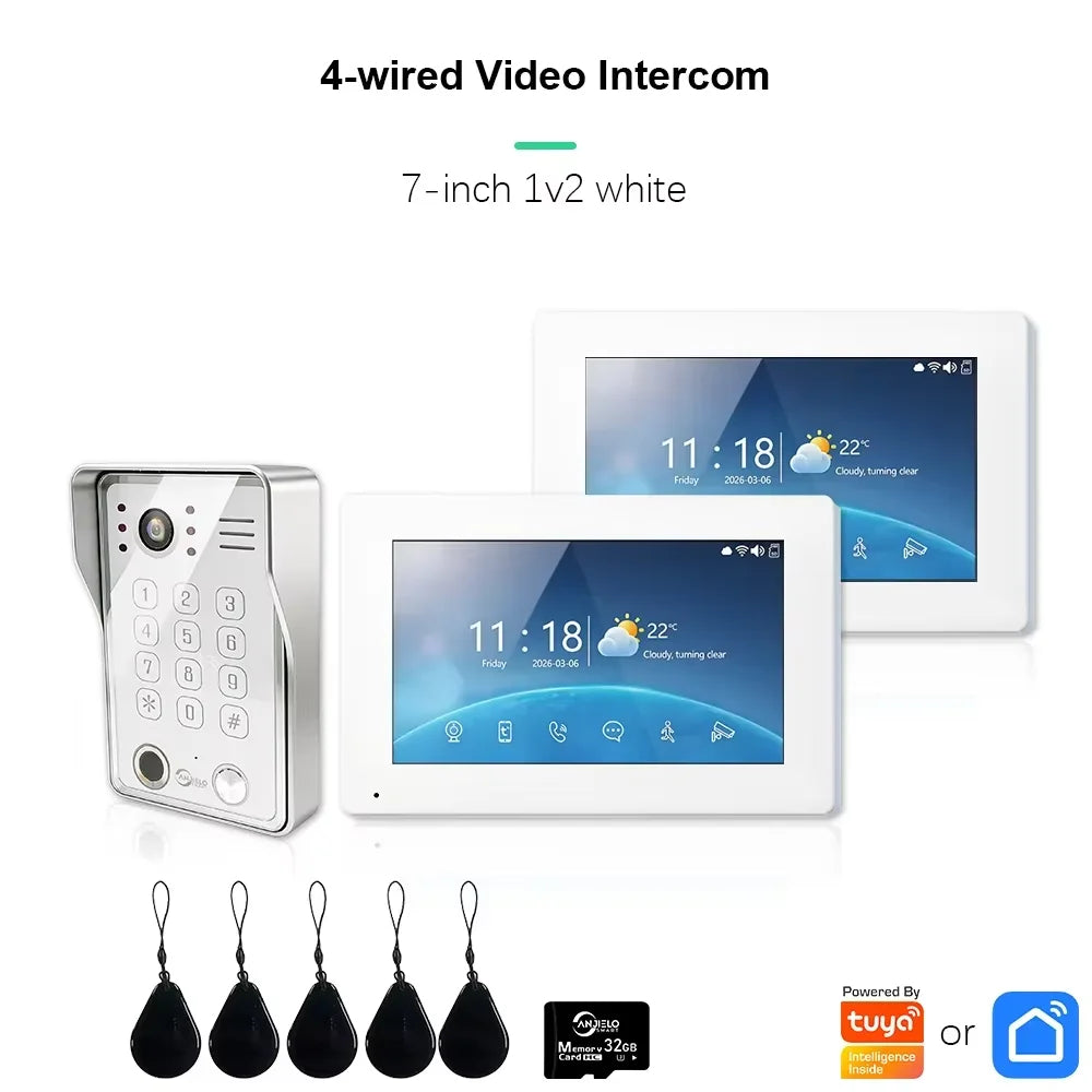 ANJIELO Tuya Smart Fingerprint 5-in-1 Unlocking Home Video Doorbell Video Intercom System 1080P Touch Monitor Security Protectio