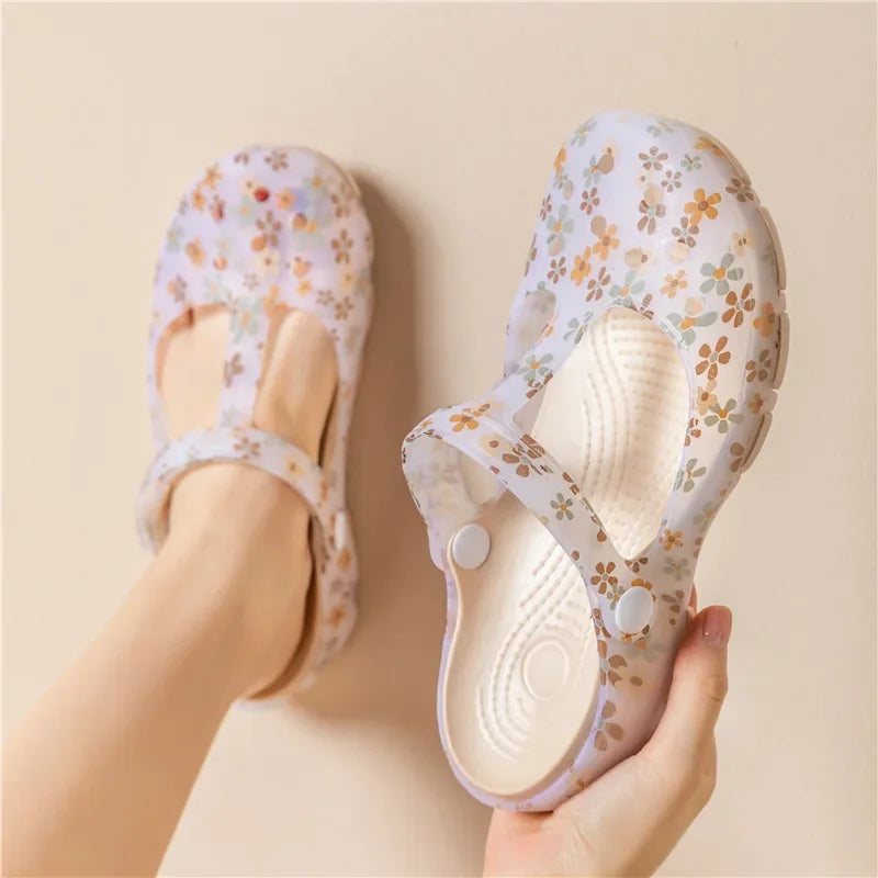 Summer New Women's Sandals Non Slip Soft Soled Jelly Sandals Daily Slip-on Clogs Casual Shoes Fashion Printing Beach Sandals