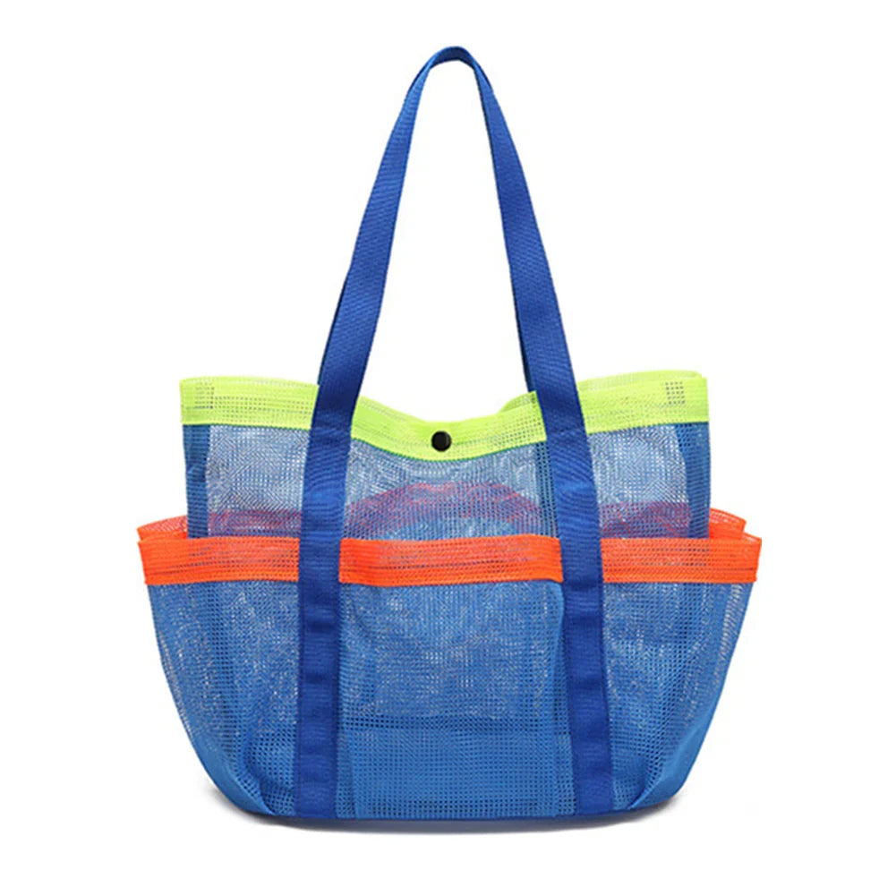 Mesh Beach Bag Large Beach Tote Bag Lightweight Sand Toy Organizer Bag Waterproof 7 Pockets for Cruise Swim Vacation Essentials