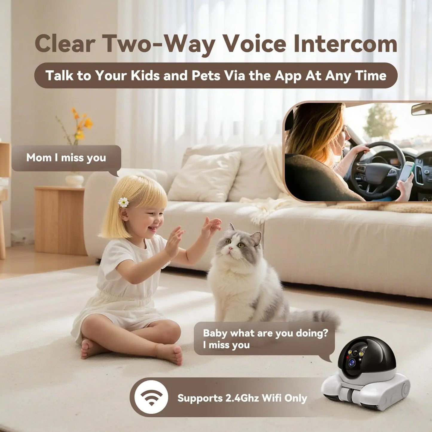 Indoor Security Camera 1080P Dual Lens, Mobile Robot with Wheels, Two-Way Audio, Remote-Controlled Bot with Night Vision, App-Controlled for Home Safety, Pets, Baby, Elderly