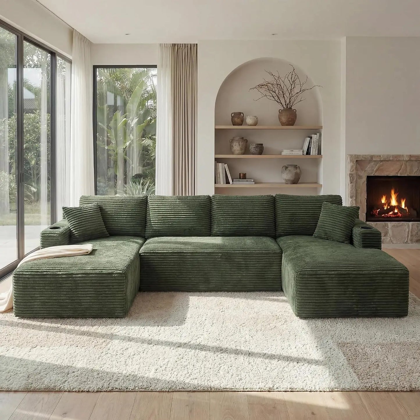 125" Oversized Cloud Boneless Couch with Chaise, Modern Modular Sofa with Deep Seat, Corduroy Upholstered U Shaped, Customized
