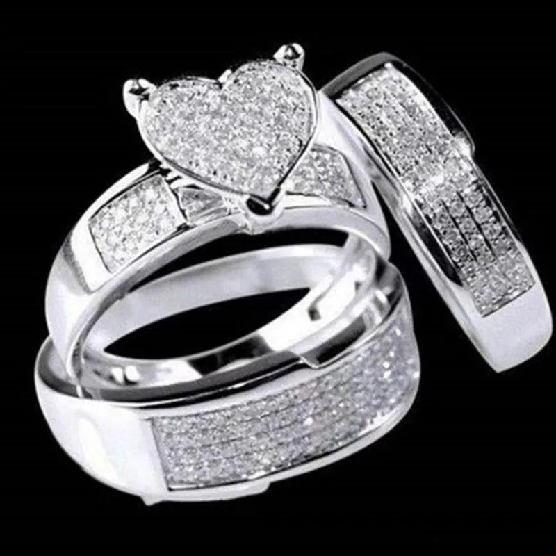 Princess 3Pcs set Charm Yellow   Ring Anniversary  Engagement Bridal Wedding Rings Jewelry For Women