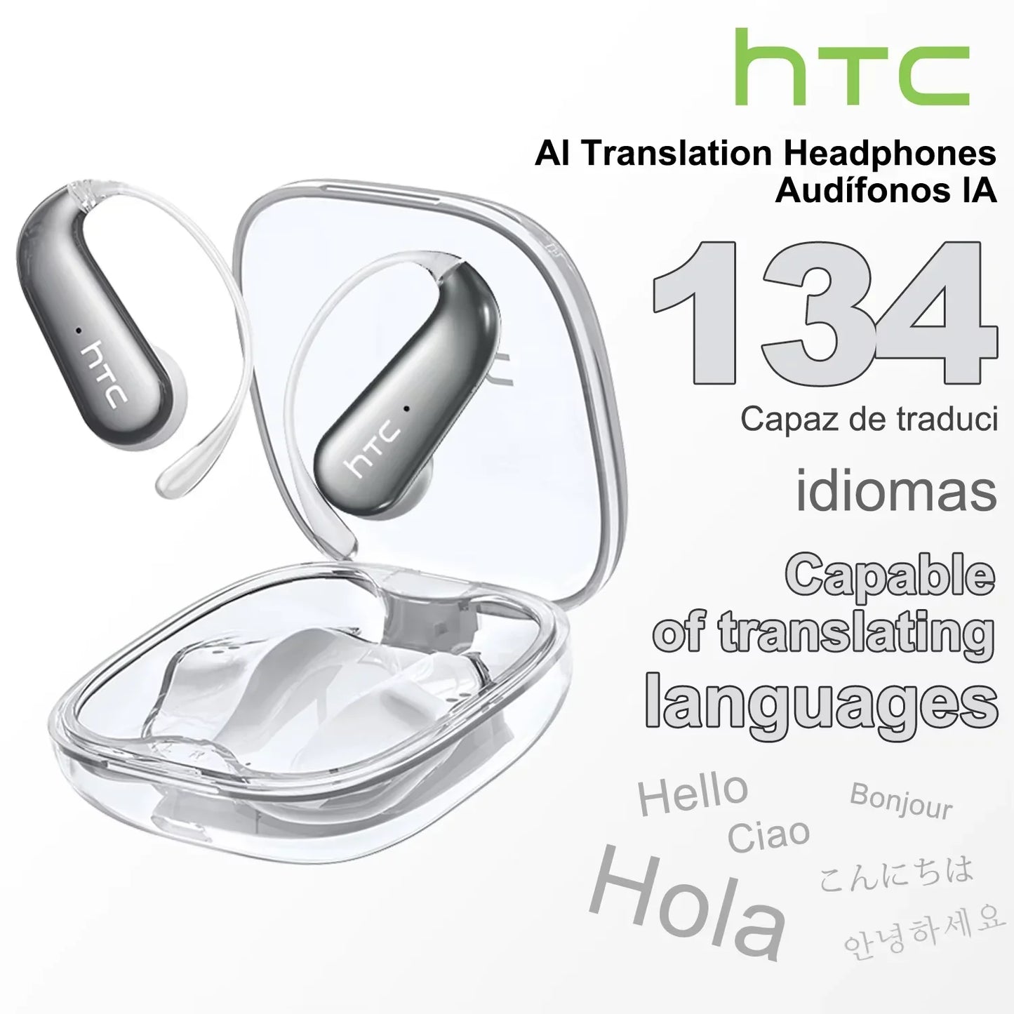 HTC NE38 Bluetooth V6.0 Earphone AI Translation Earbuds OWS Titanium-Wire Wireless Headphones HD Calls Ultralight Earhook