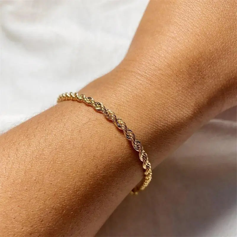 Stainless Steel Rope Chain Bracelets on Hand 3/4MM Gold Color Chic Women's Bracelet Minimalist Fashion Hip Hop Jewelry Gift C048