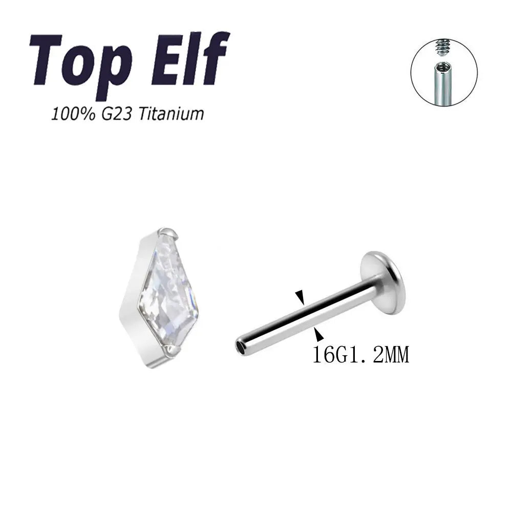 Top Elf ASTM F136 Implant Grade Titanium CZ Zircon Internal Threaded Ear Tragus Piercing Body Jewelry