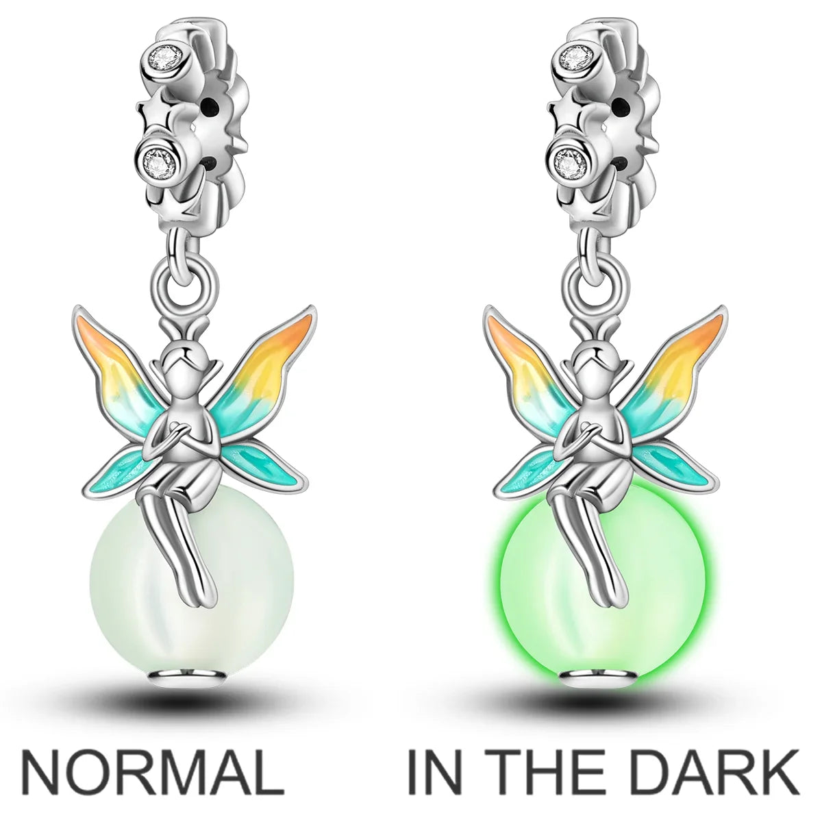 Charms Bead 925 Sterling Silver Pink Butterfly Luminous Firefly Dangle