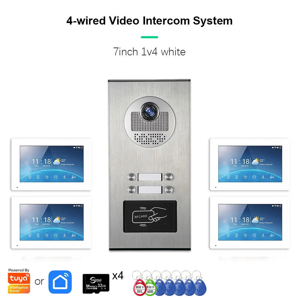 ANJIELO 2-12 Units Apartment Doorbell Video Intercom System Digital Frame Background Music Detection Preview NEW 2026