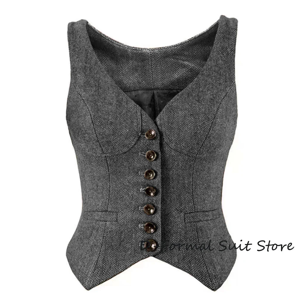 Herringbone Women Sleeveless V-Neck Slim Fit Vintage Wool Jacket Casual Summer Knit Vest By Women's Sports Suit New Outerwear