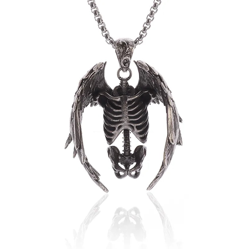 Gothic Wings Grim Reaper Pendant Half Body Skull Necklace Biker Punk Rock Jewelry Halloween Gift