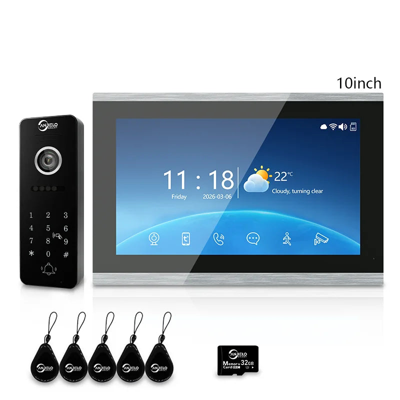 ANJIELO 4‑Wire Tuya Smart Video Door Phone Intercom System PIR Motion Detect Two‑Way Audio Password Unlock Home Villa Security