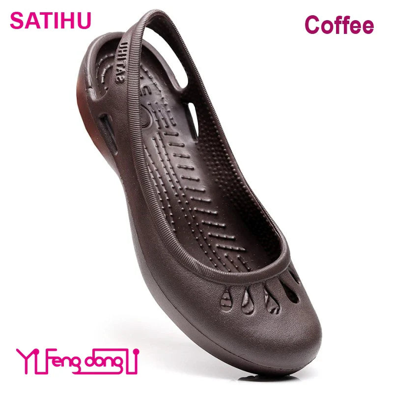 Self shipped Satihu Summer New Lightweight Anti Slip Hole Shoes  Clog For Women's Flat Bottom Sandals Nurse Outdoor Beach Jelly