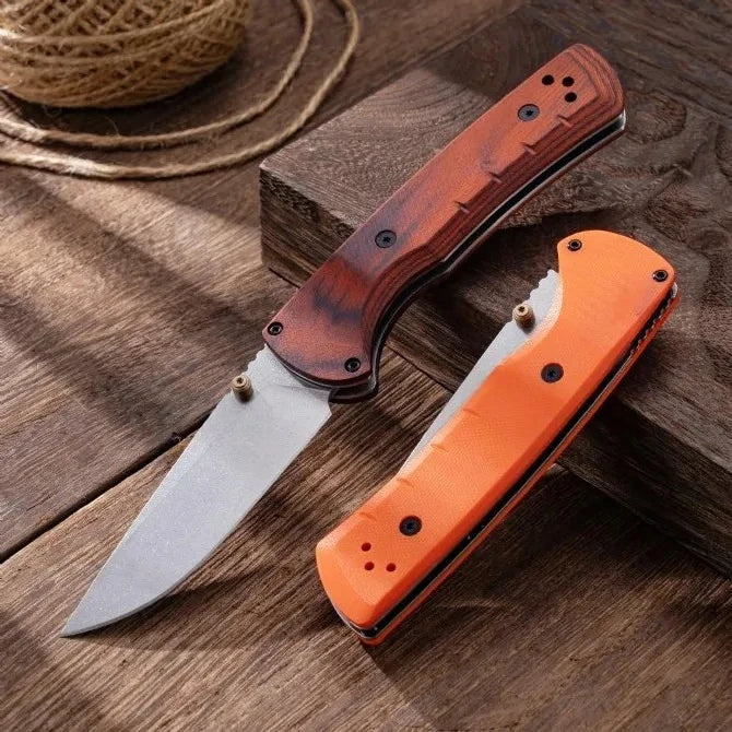 15090 Outdoor Folding Knife Durable 9Cr13Mov Blade, Ergonomic Hybrid G10/Wood Handle Perfect for Hiking Camping & Daily Carry