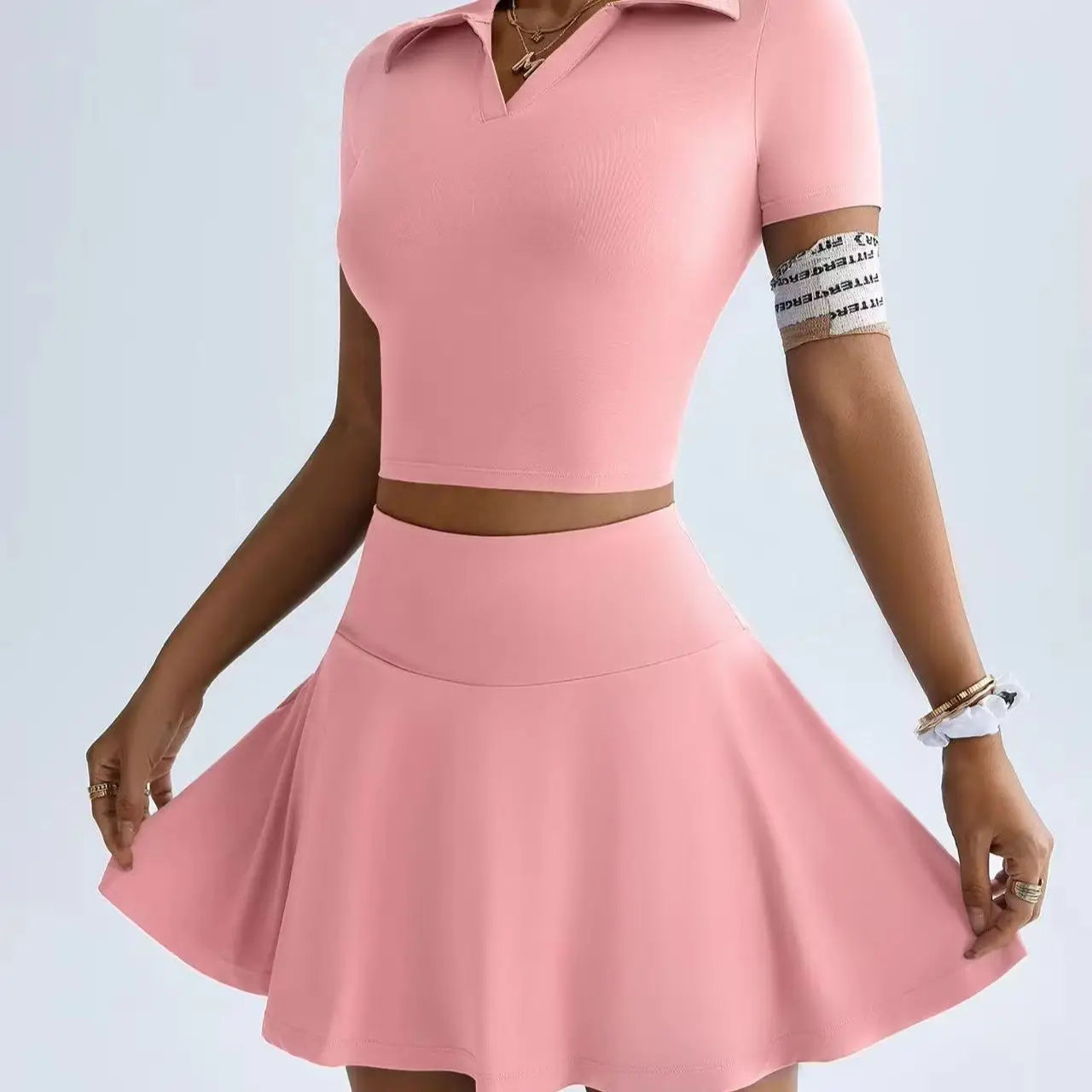 Summer Sports Outdoor Two-Piece Yoga Outfit for Women Golf Tennis Skirt Set, Summer Thin