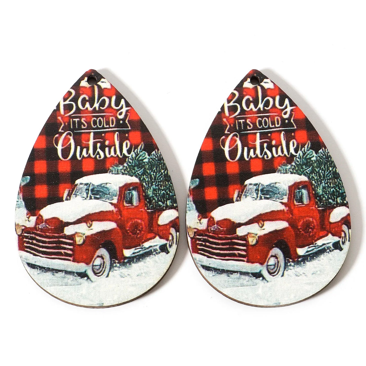 10pcs Multicolor Christmas Wood Pendants Drop Shaped Christmas Tree Snowman Charms DIY Earrings Women Jewelry Gift 5.4cm x 3.7cm