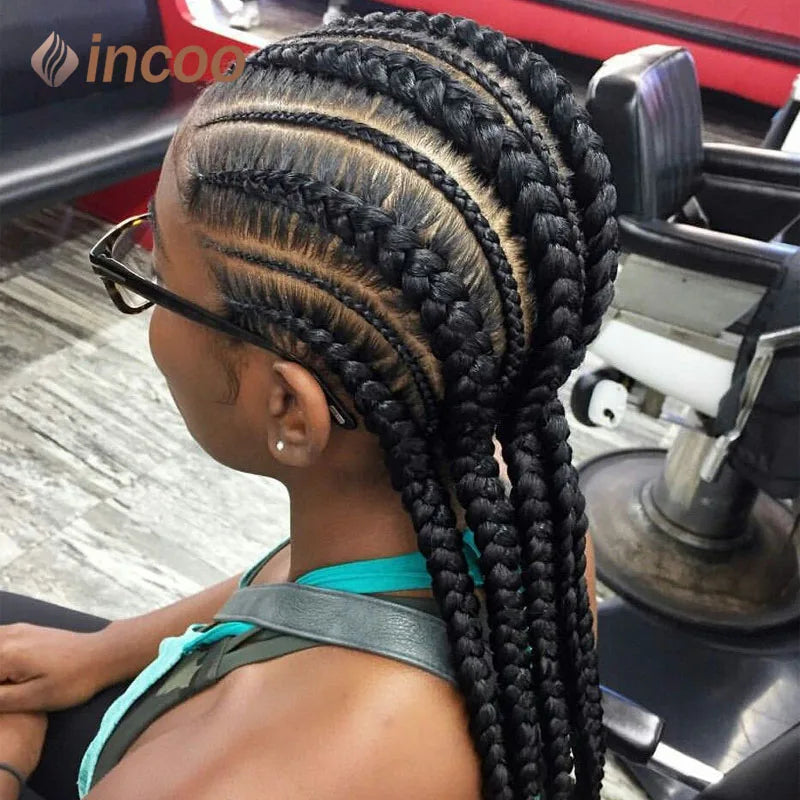 36 Inches Cornrows Braided Wigs Synthetic Full Lace Wig For Black Women Jumbo Braided Wigs Lace Frontal Faux Locs Box Braids Wig