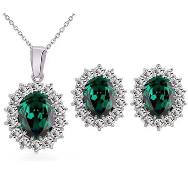 Fashion Blue Crystal Stone Wedding Jewelry Sets For Brides Silver Color Necklace Set For Women African Jewelry Sets & More