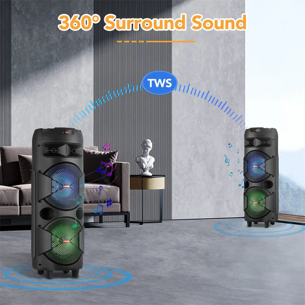 4000w Portable Bluetooth Speaker Dual 6.5" Woofer Sound System Party