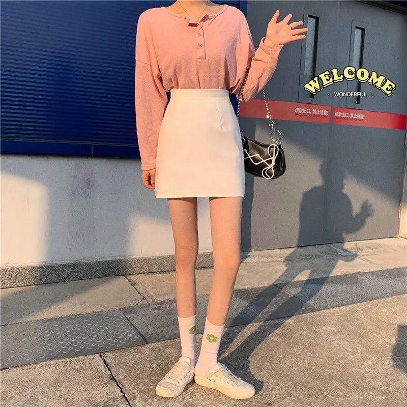 Mini Skirts Women Clothing Students Summer New Arrival High Waist Streetwear Candy Colors Faldas Mujer All-match Leisure Simple