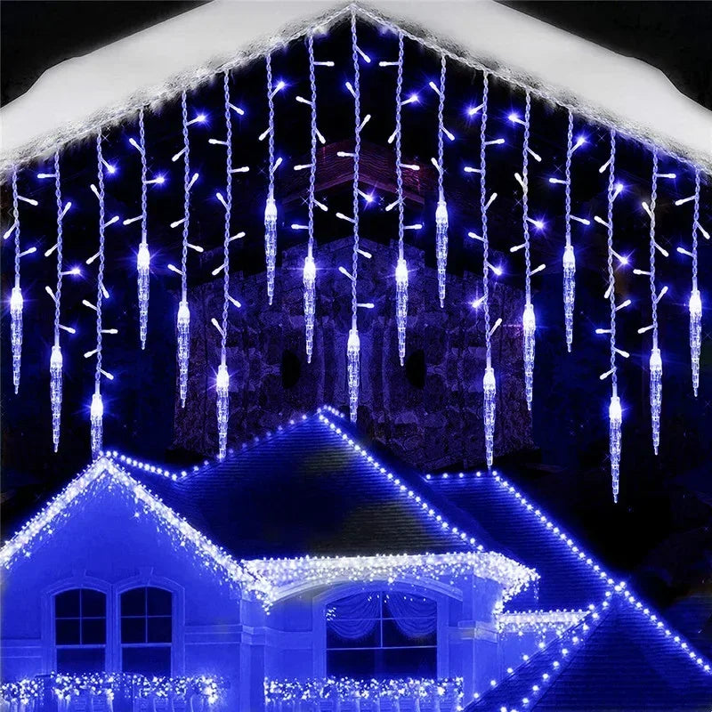 2.8M LED Curtain Icicle String Lights Christmas Waterfall Garland Outdoor Garden Decoration Fairy Light for Street Eaves Patio