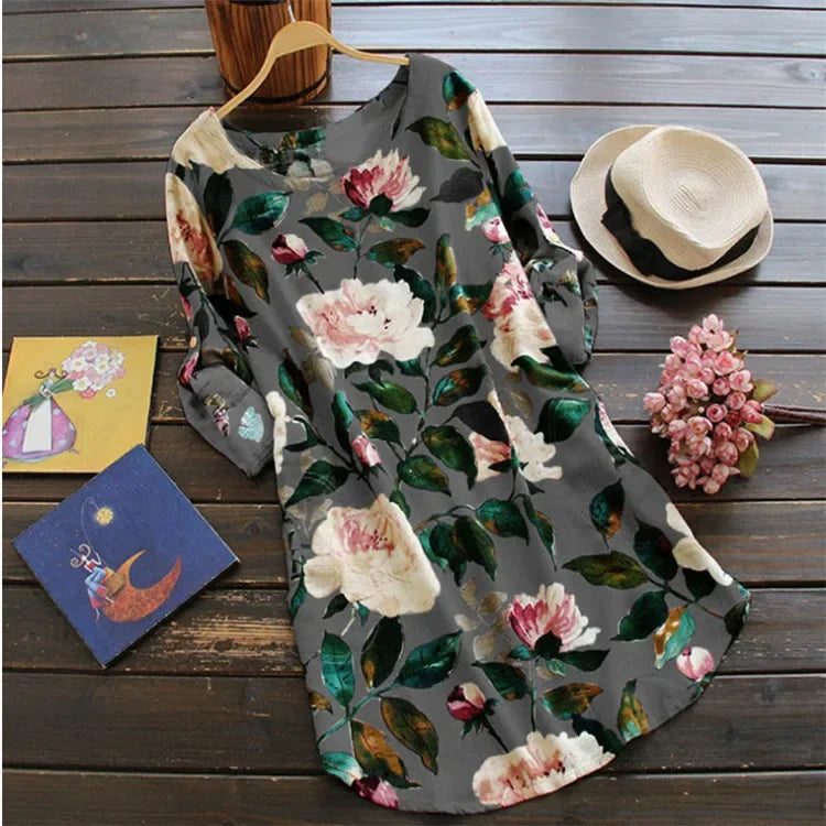2023 New Women Loose Floral Print Dress Ladies Mini Dress Summer Casual Party Dresses Long Sleeve Dress Plus Size