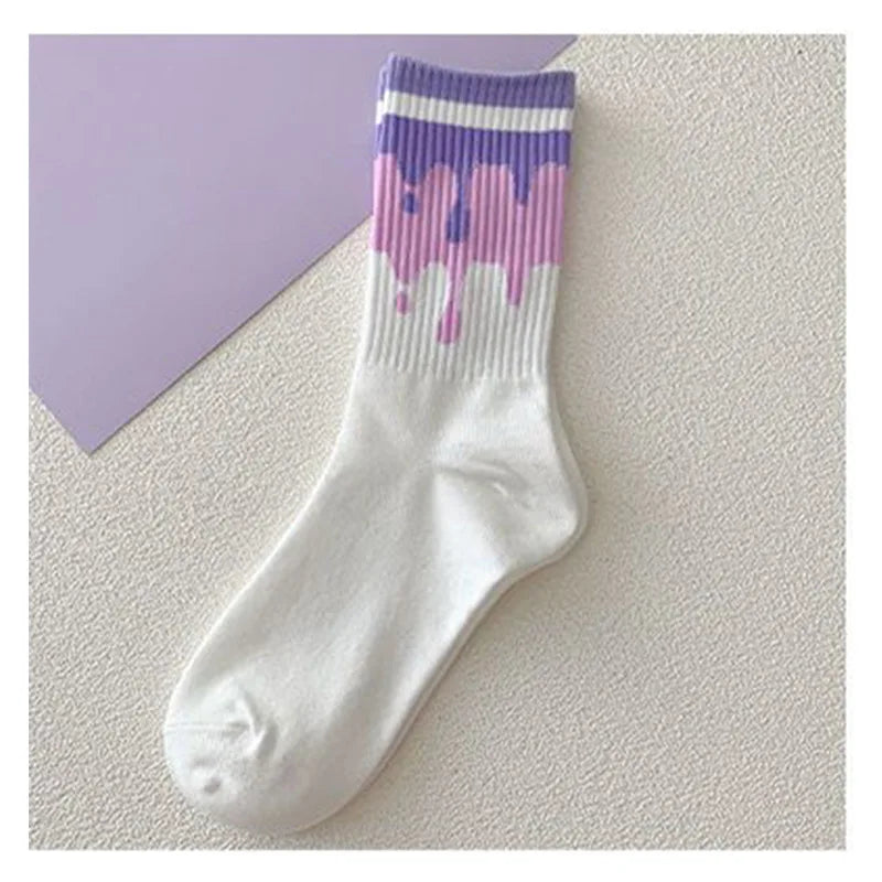 Kawaii Love Print Socks Purple Women Socks Female High Beauty In Spring Summer Fried Street Middle Tube Socks Harajuku Medias