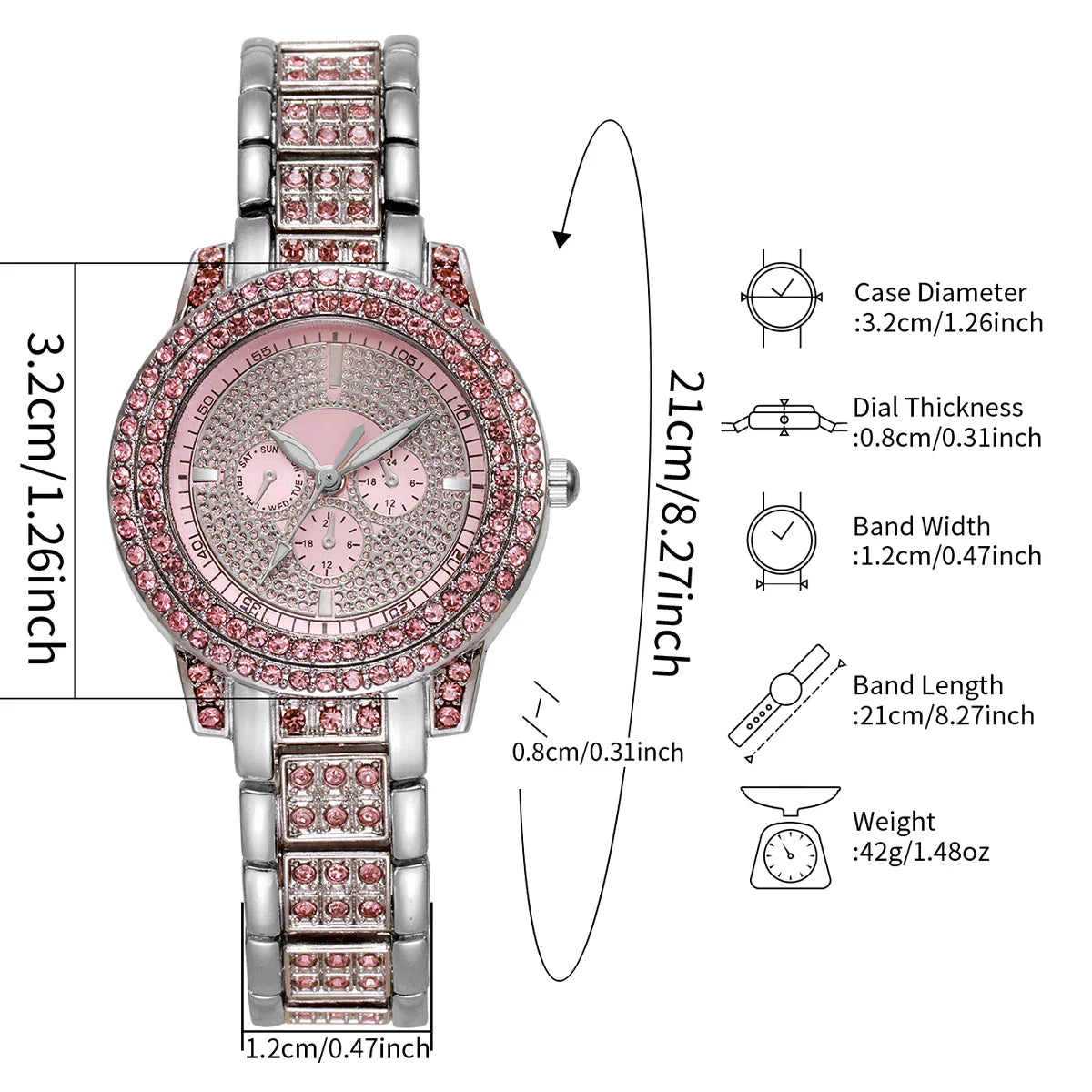 1/3PCS Luxury Rhinestone Women Watch, Diamond Jewelry Set, Elegant Steel Ladies Quartz Wristwatch.