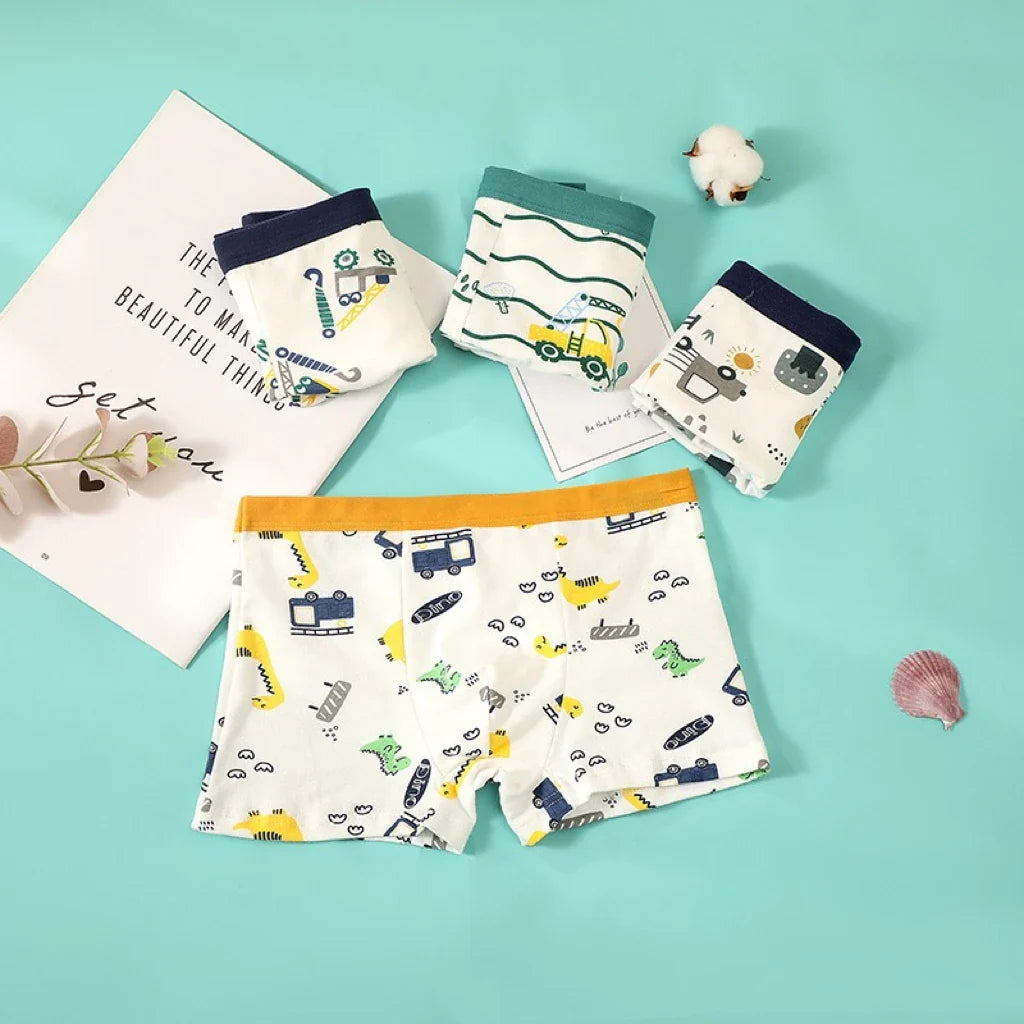 4PCS Children Panties Boy Cotton Boxer Breathable Kid Soft Comfortable Elastic Underpants Multipack Cute Cartoon Print Underwear