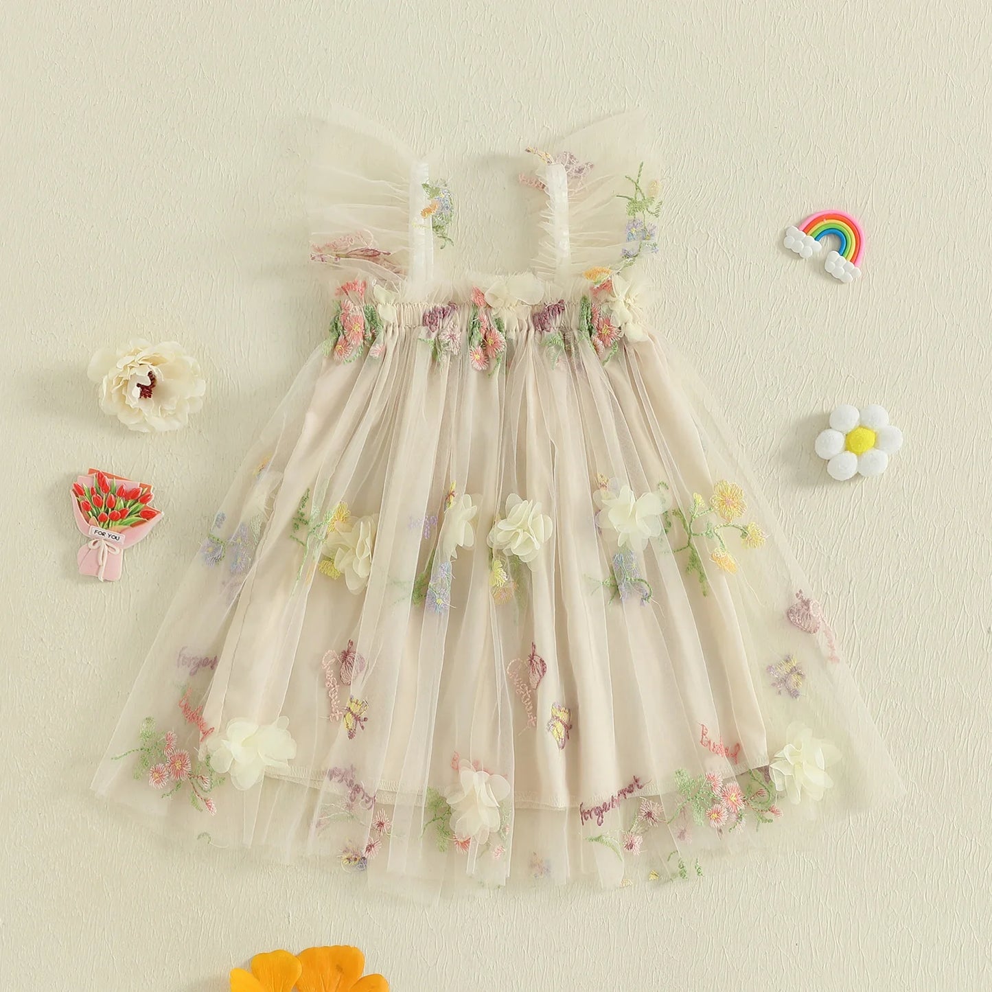Baby Girl Square Neck Floral Embroidery Lovely Dress Kid Princess
